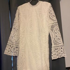 Impressions White Long Sleeve Short Dress Large